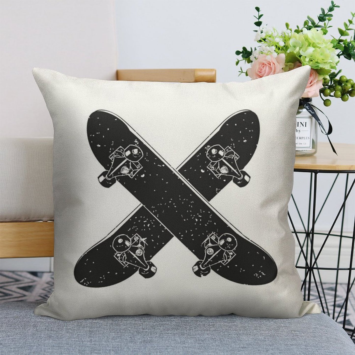 Skateboard X Linen Throw Pillow Cover