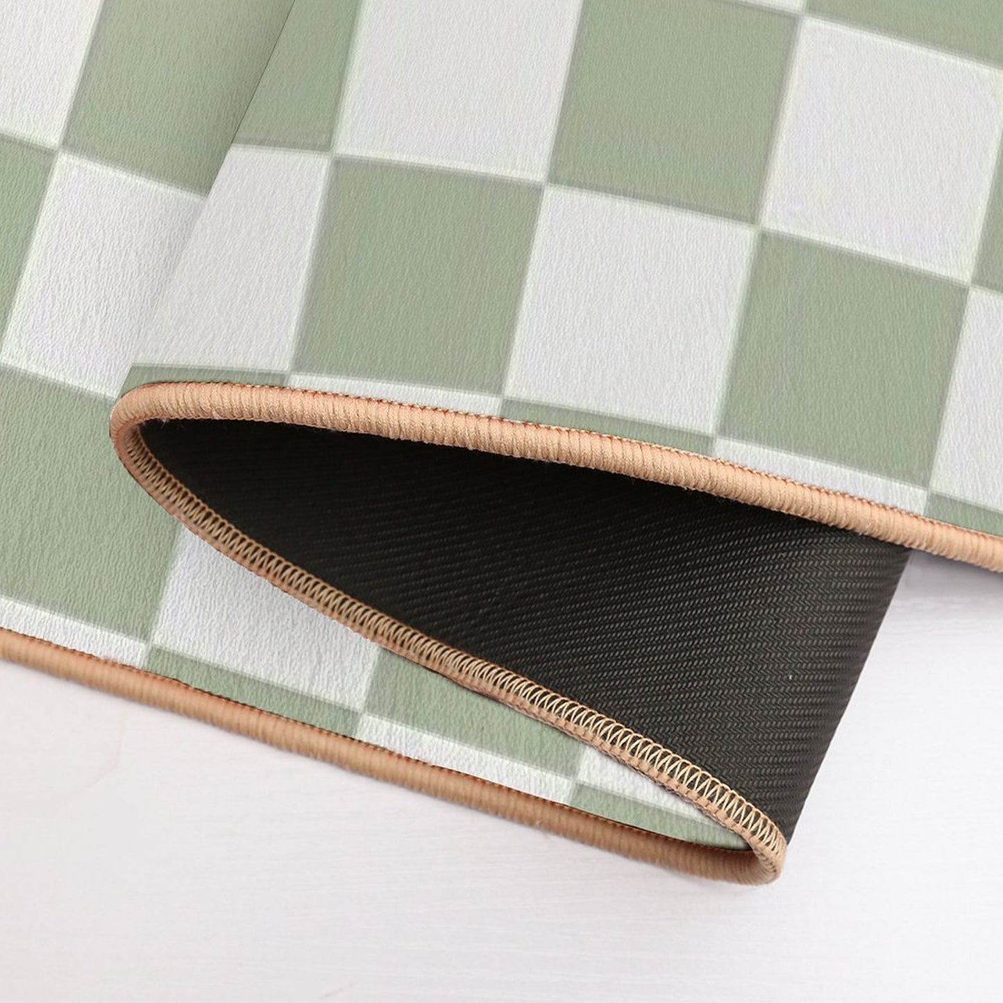 Checkerboard Mini Check Pattern in Sage Green And Off White Bath Mat