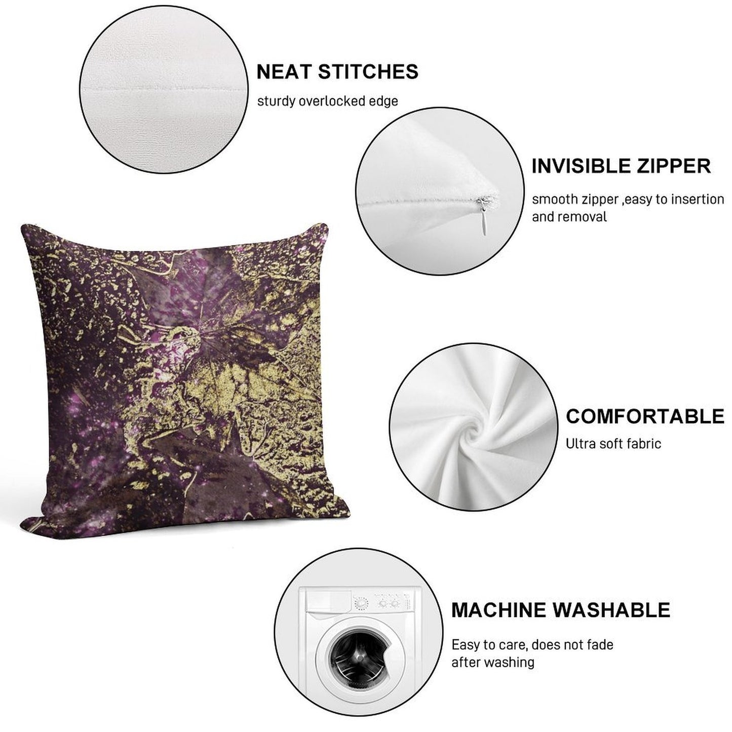 Two Purple Leaves in Melted Gold Soft Home Decor Throw Pillow