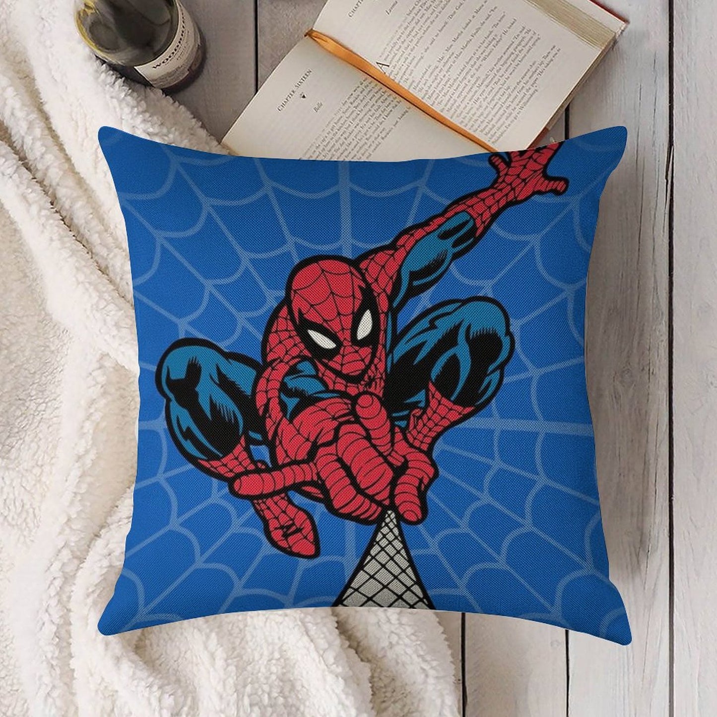 Spider Superhero Linen Throw Pillow Cover