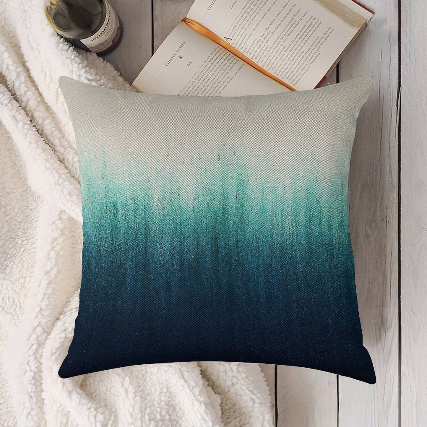 Teal Ombre Linen Throw Pillow Cover