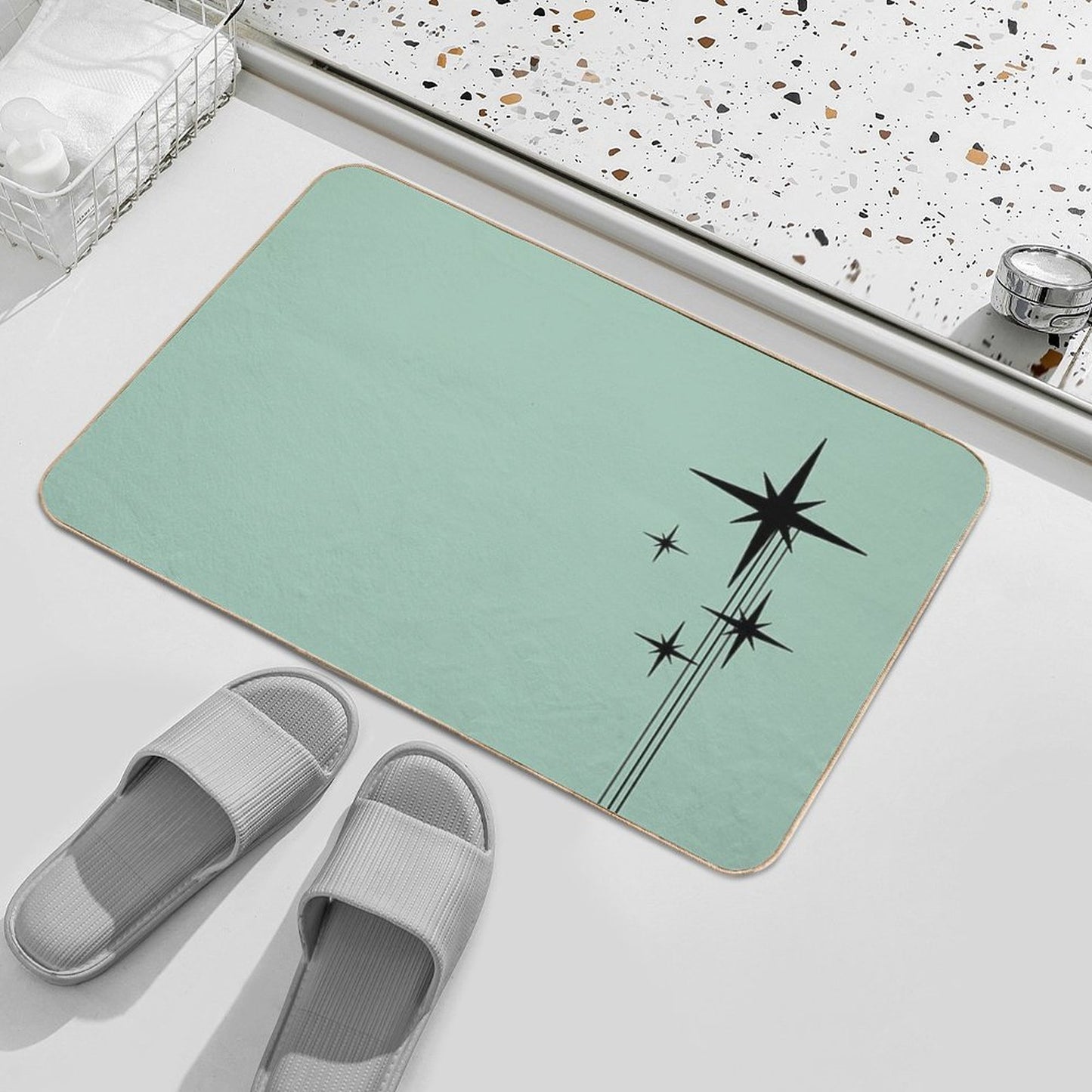 1950s Atomic Age Retro Starburst in Mint Green And Black Bath Mat