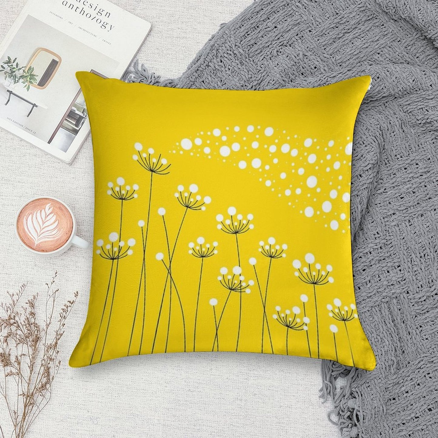 Dandelions (on Yellow) Soft Bedroom Essential Throw Pillow