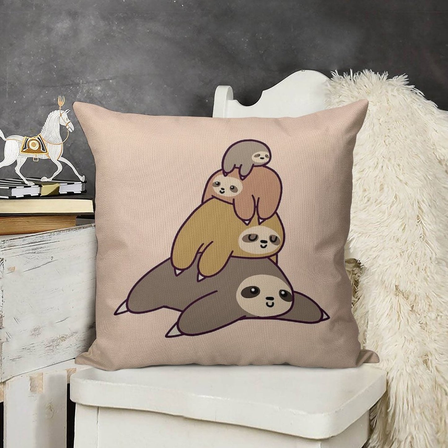 Sloth Stack Linen Throw Pillow Cover
