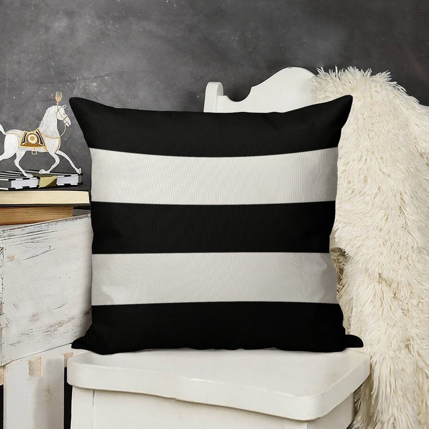 Modern Black White Striped Linen Throw Pillow Cover
