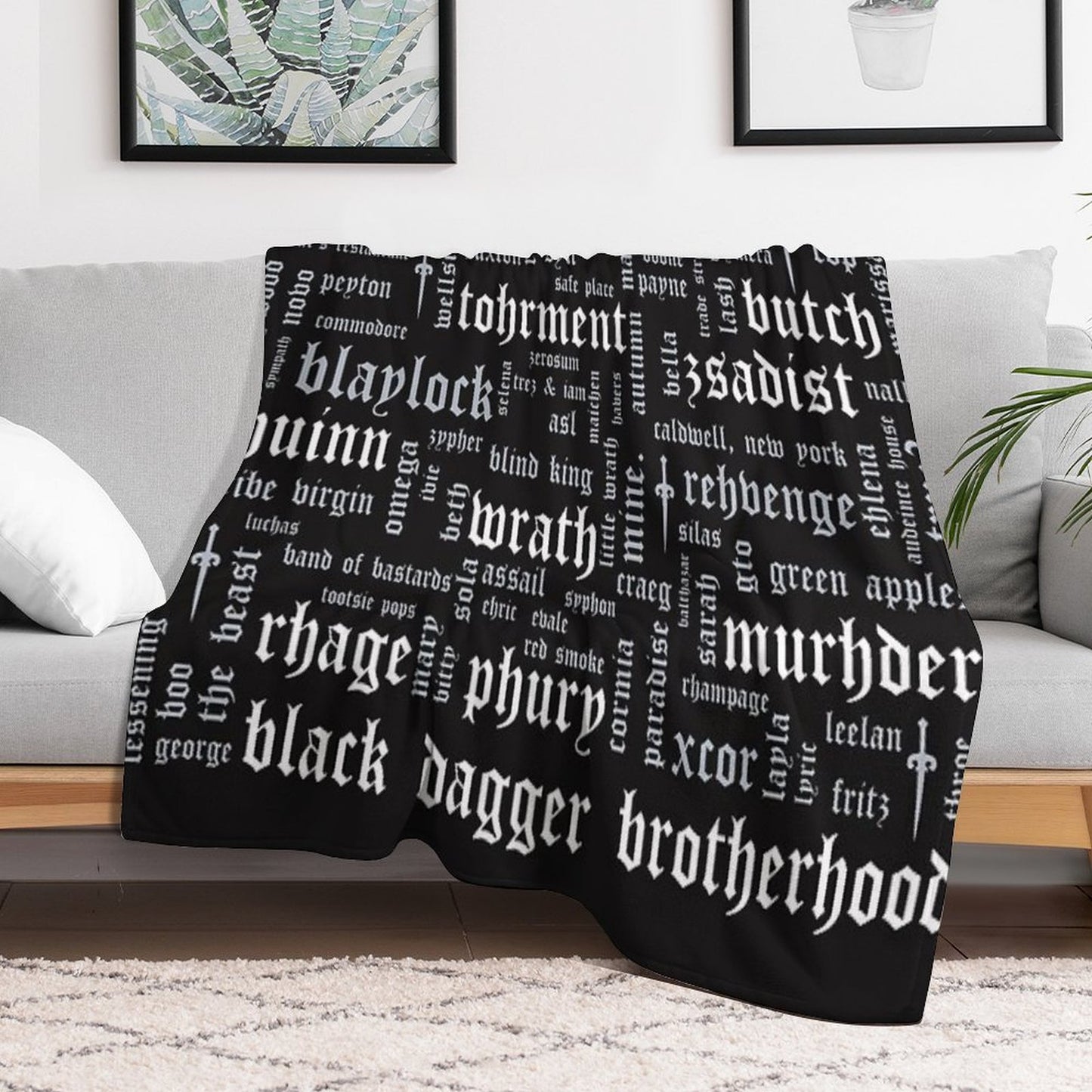 Black Dagger Brotherhood Word Cloud - Landscape Throw Blanket
