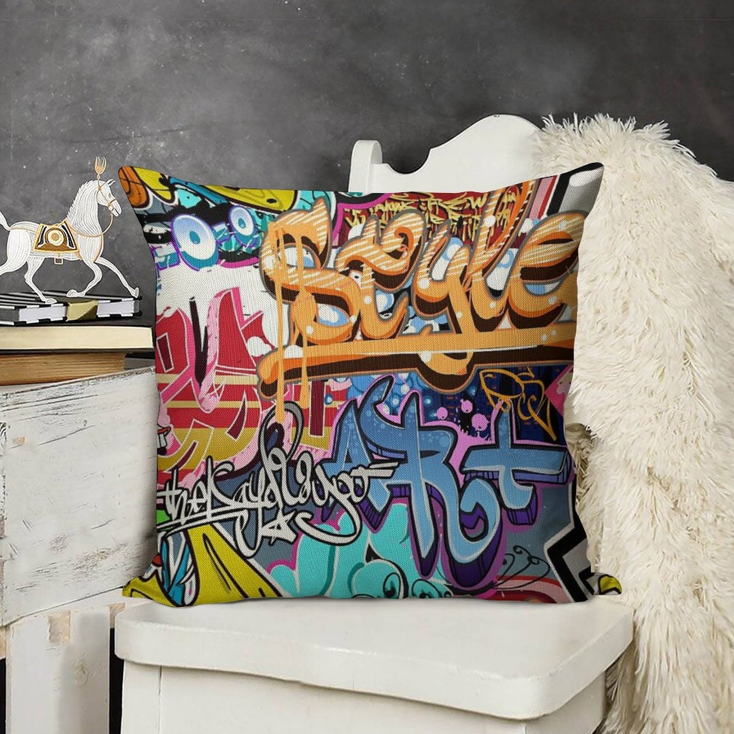 Graffiti Linen Throw Pillow Cover