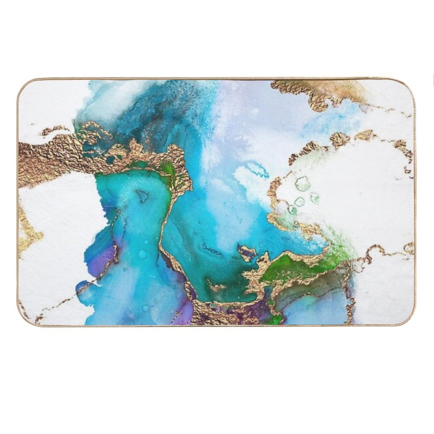 Abstract Faux Marble Mermaid Gemstone With Gold Glitter Bath Mat