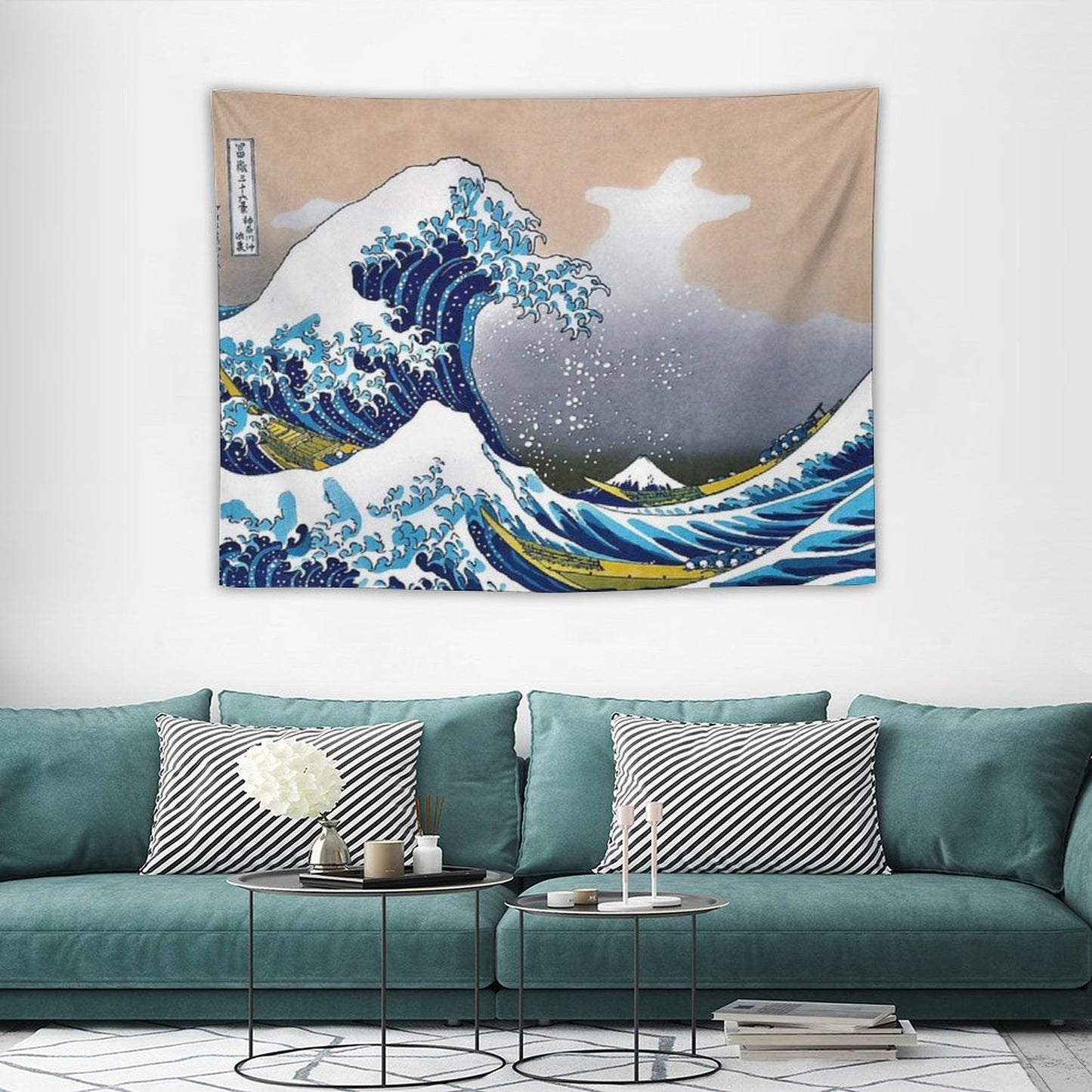 Great Wave Off Kanagawa by Hokusai Wall Tapestry Vectorized HD High Quality (Click on Artist Notes) Tapestry