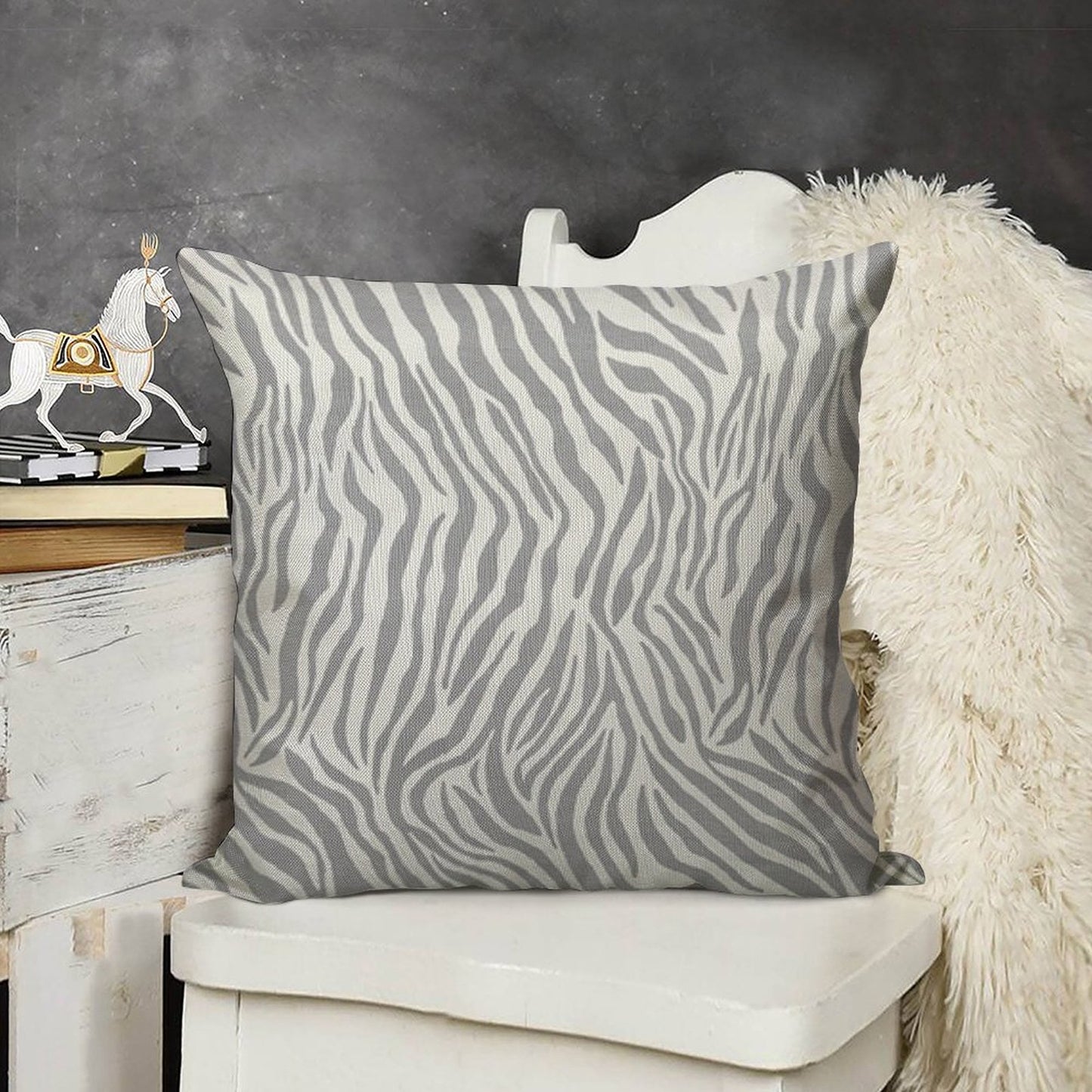 Stylish Grey Zebra Print Linen Throw Pillow Cover