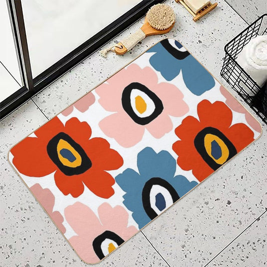 Colorful Modern Scandinavian Floral Shower Bath Mat