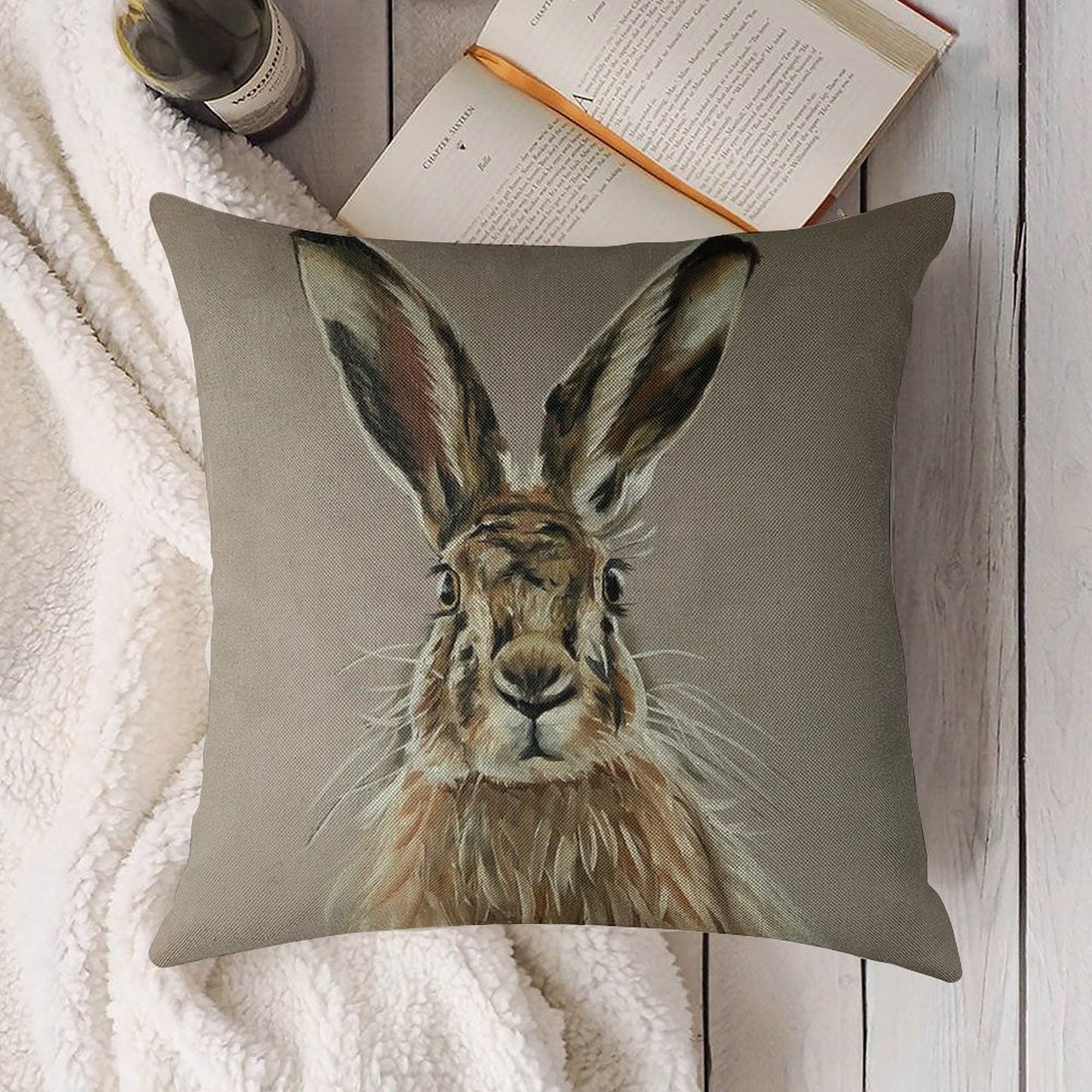 Hare Linen Throw Pillow Cover
