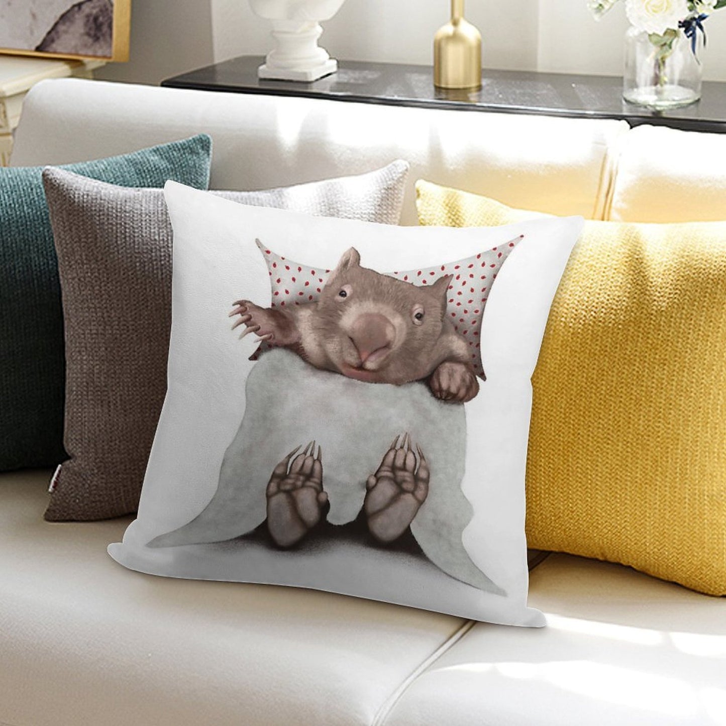 Wombat in Bed Soft Bedroom Essential Throw Pillow