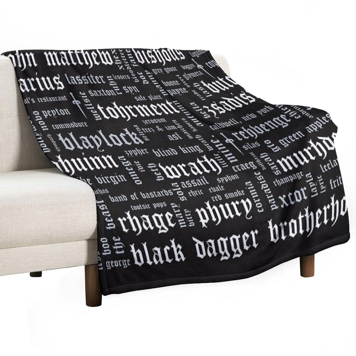 Black Dagger Brotherhood Word Cloud - Landscape Throw Blanket
