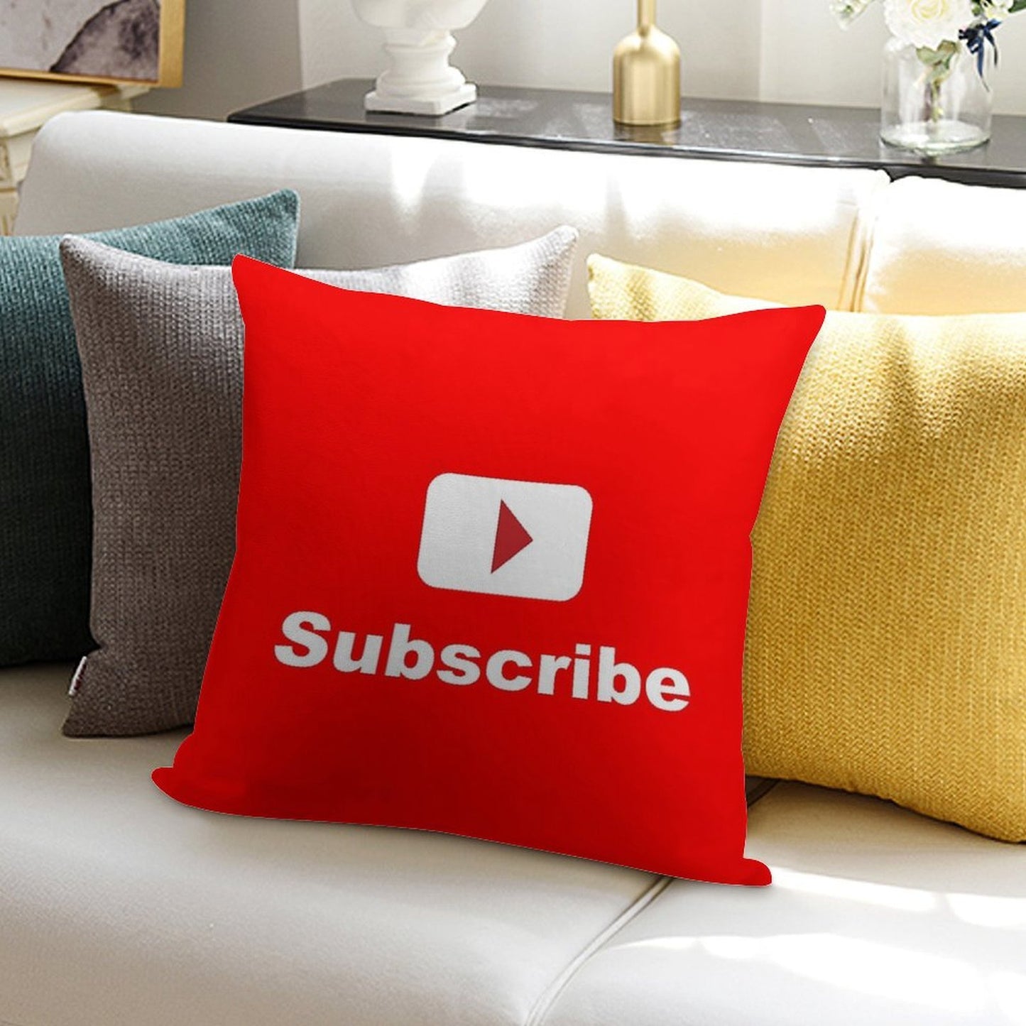 Youtube Channel Subscribe Soft Reinforced Edging Throw Pillow