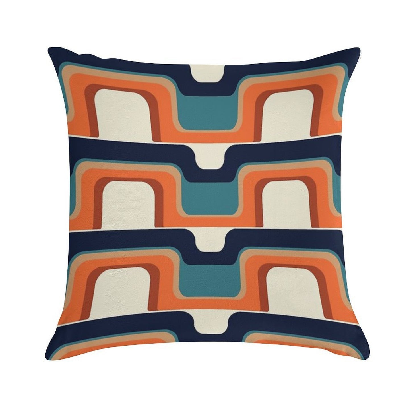 Mid-Century Modern Meets 1970s Orange & Blue Soft Short Plush Fabric Throw Pillow