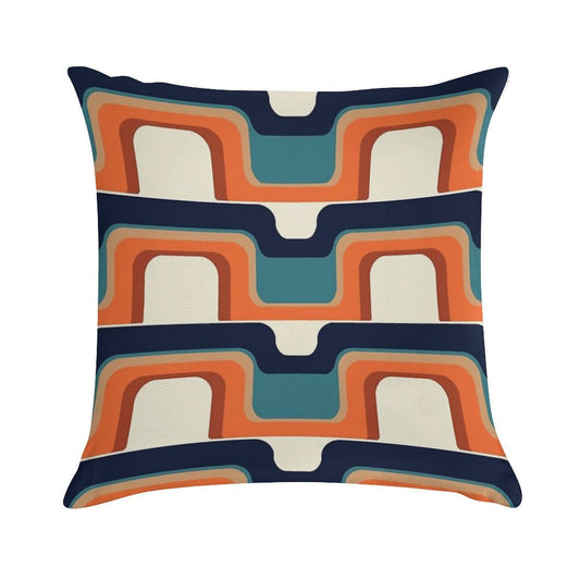Mid-Century Modern Meets 1970s Orange & Blue Soft Short Plush Fabric Throw Pillow