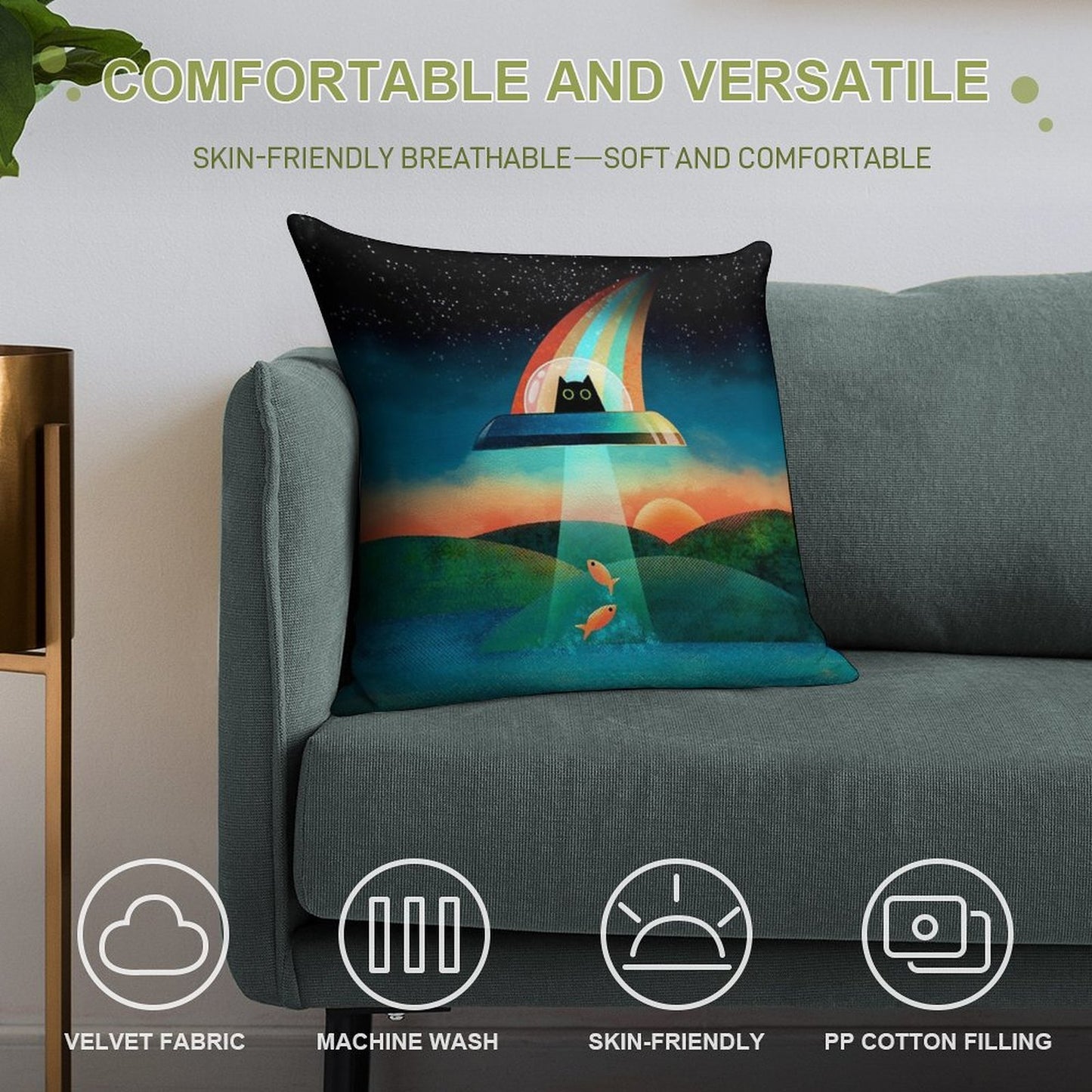 The Purrfect Alien Soft Hidden Zipper Throw Pillow