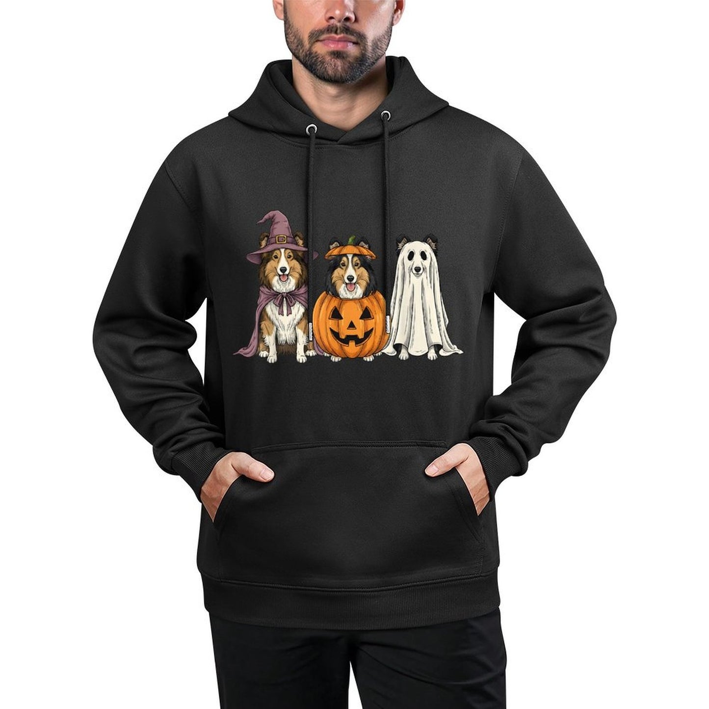 Spooky Ghost Shetland Sheepdog Pumpkin Halloween Dog Lover Shape Retention Hoodie