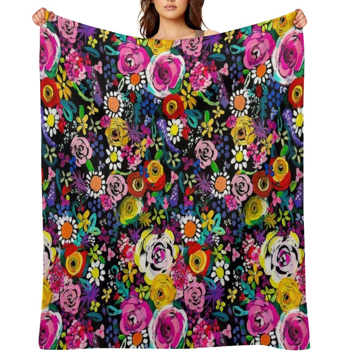 Les Fleurs Vibrant Floral Painting Print Throw Blanket