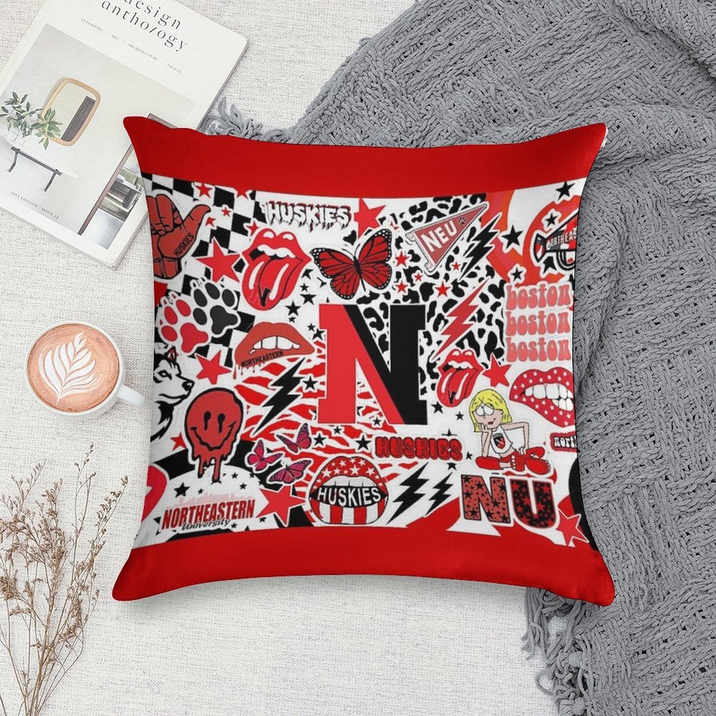 Northeastern Collage Soft Warmth Comfort Throw Pillow