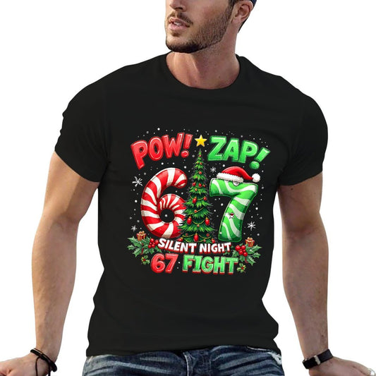 Christmas Funny 6-7 Meme Slang Trend Silent Night 67 Fight Cotton T-Shirt