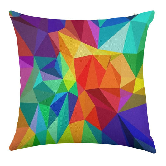 Bright Colorful Geometric Rainbow Design Linen Throw Pillow Cover