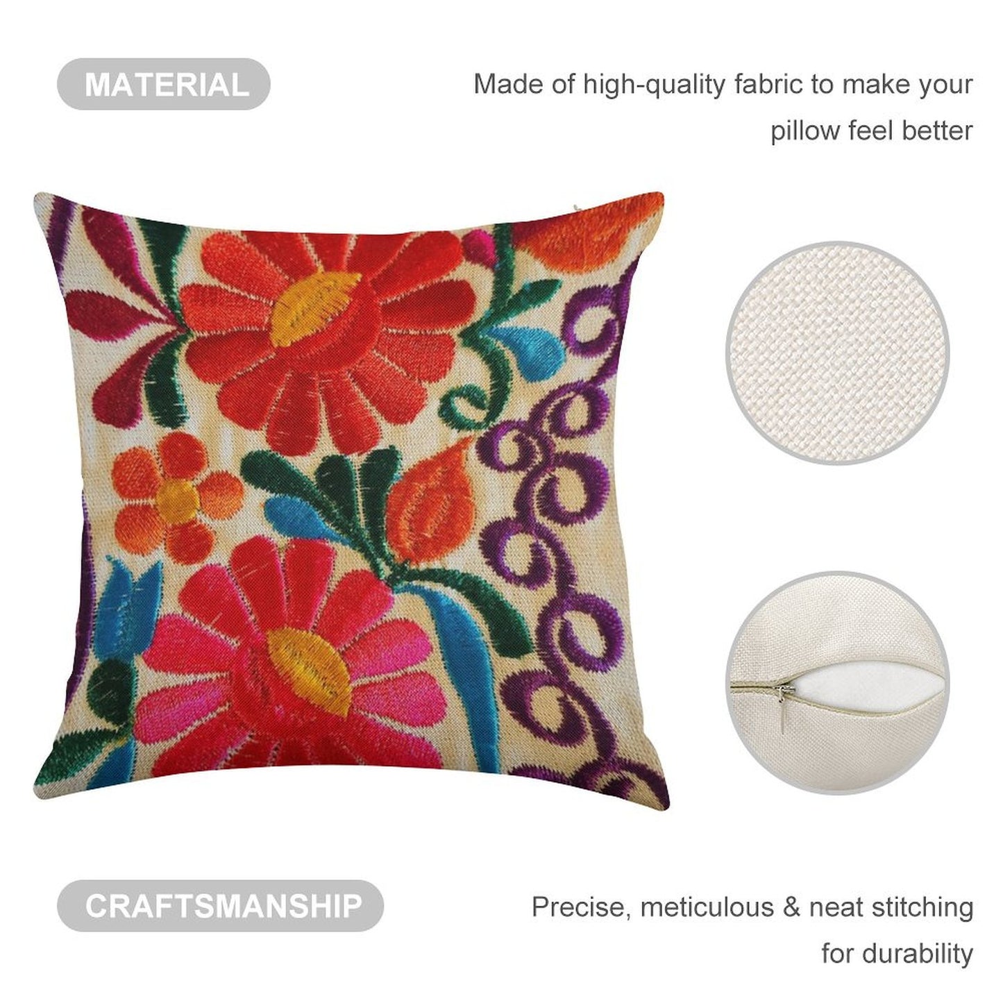 Mexico's Flowers Linen Throw Pillow Cover