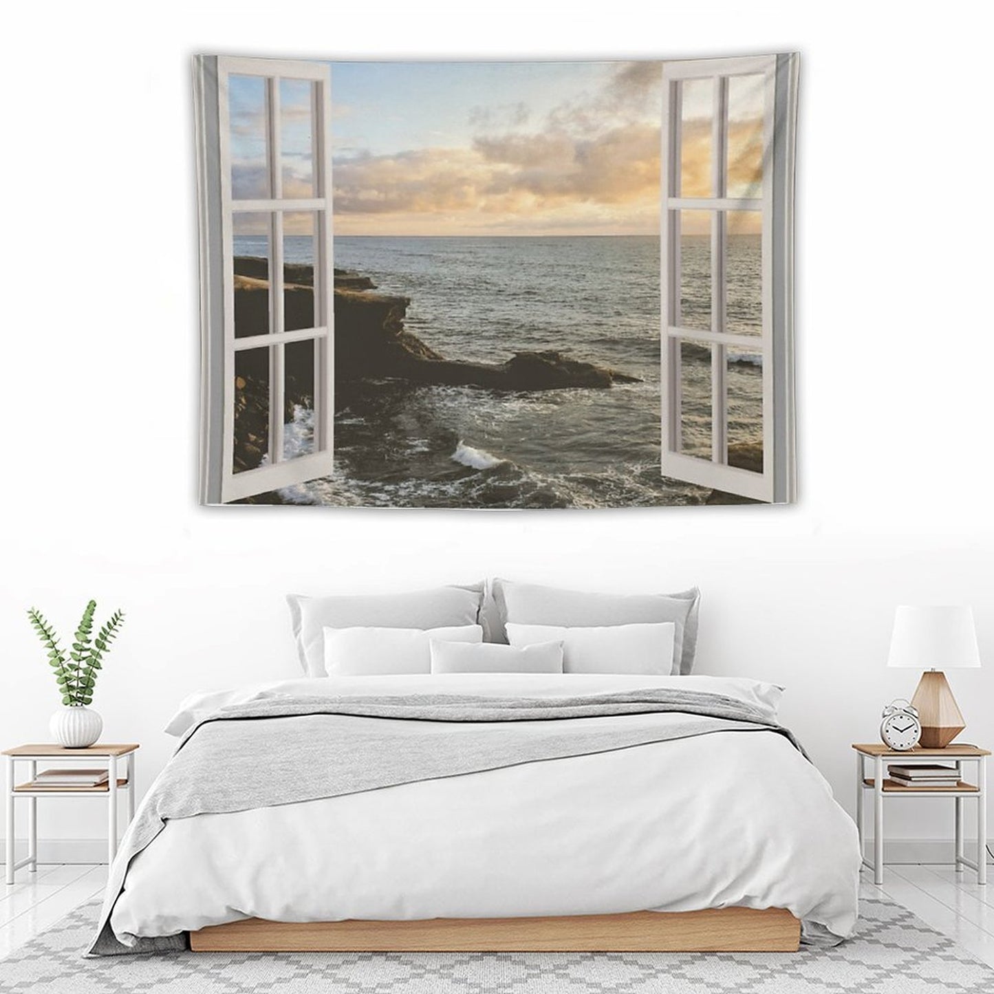 San Diego Window View Sunset Tapestry Tapestry