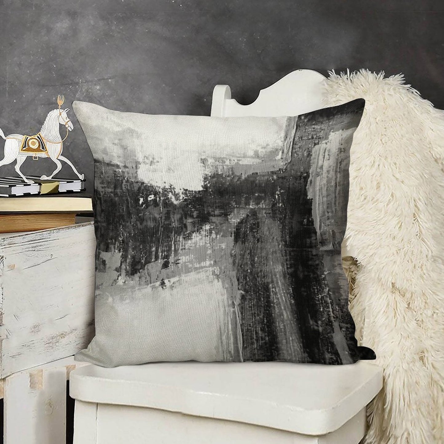 Black White Abstract Linen Throw Pillow Cover
