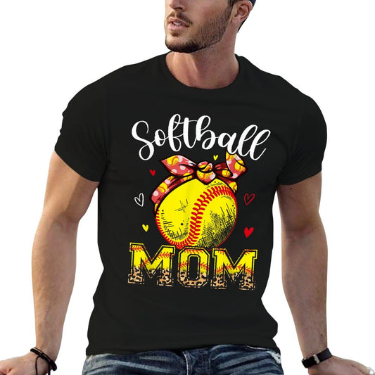 Softball Mom Headband Leopard Softball Ball Mothers Day Mama T-Shirt