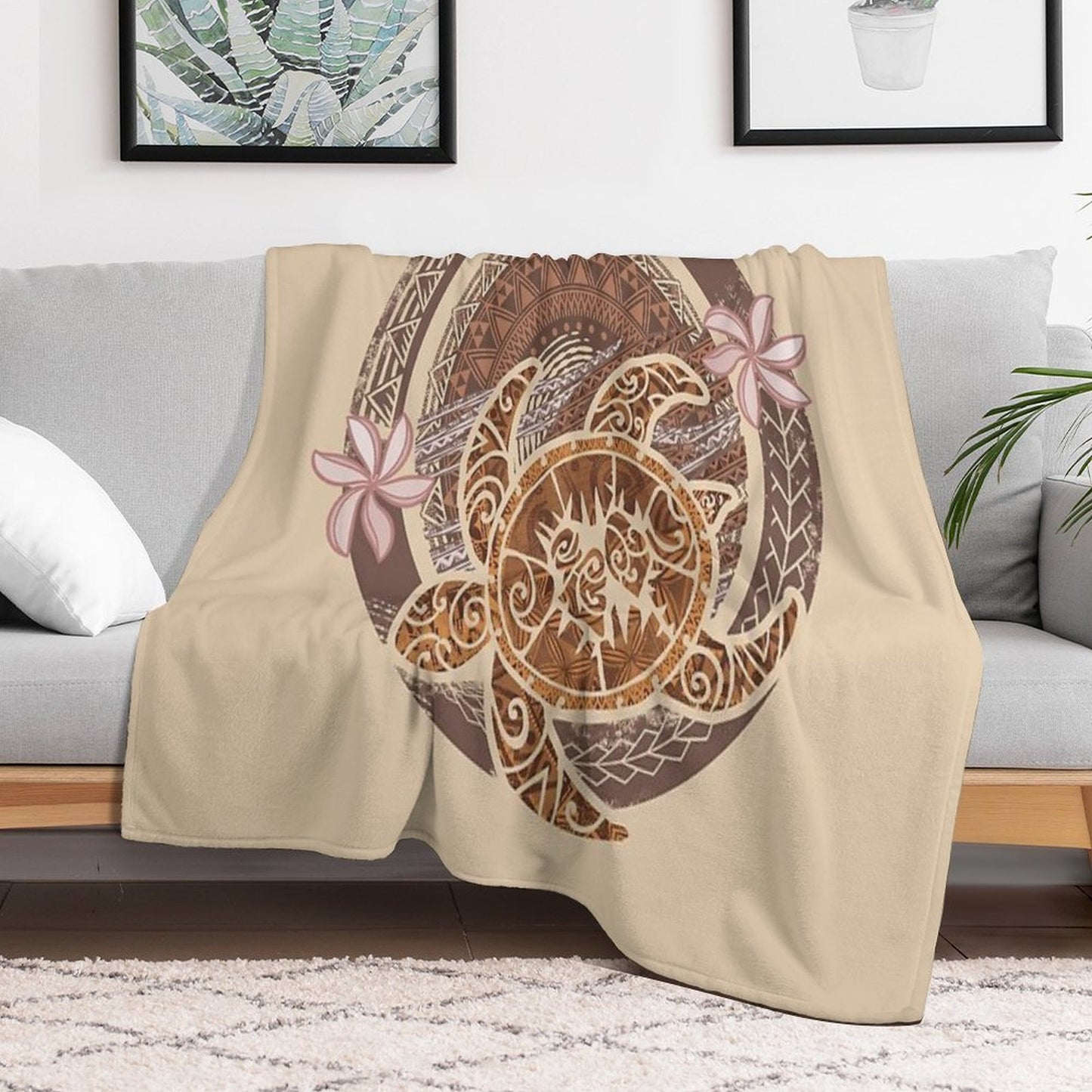 Vintage Circular Samoan Turtle Dive Throw Blanket