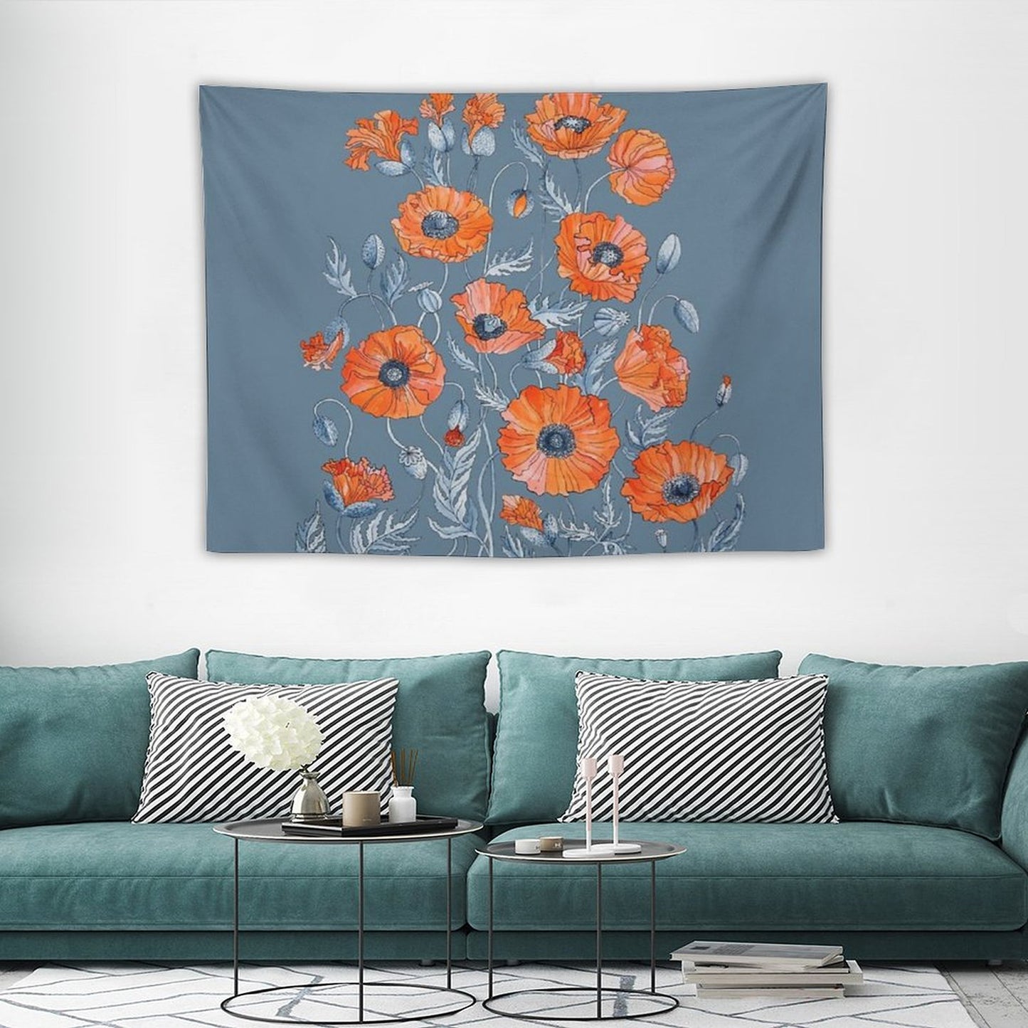 Poppies Floral Botanical Art Tapestry
