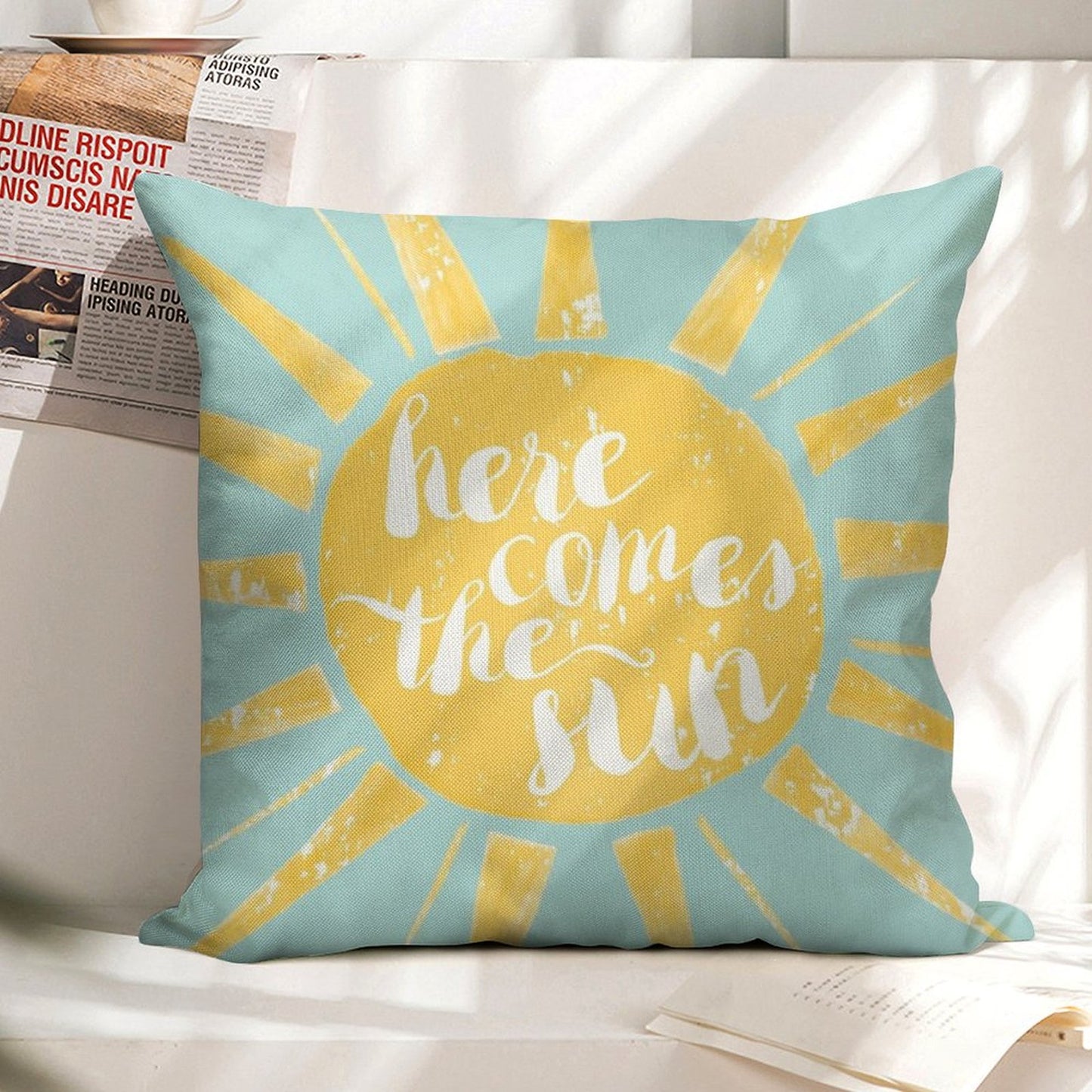 Here Comes The Sun Linen Throw Pillow Cover