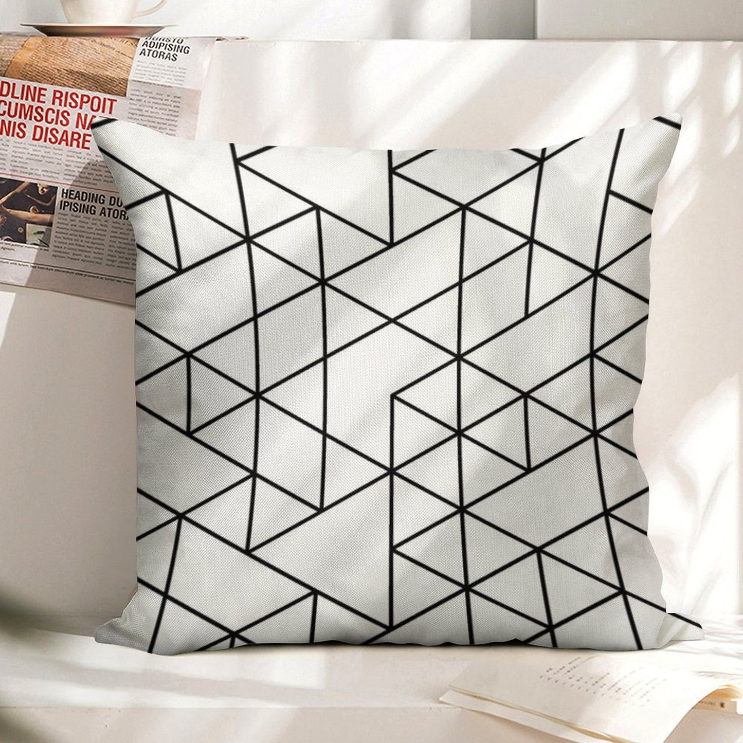 Triangles, Black And White Linen Throw Pillow Cover