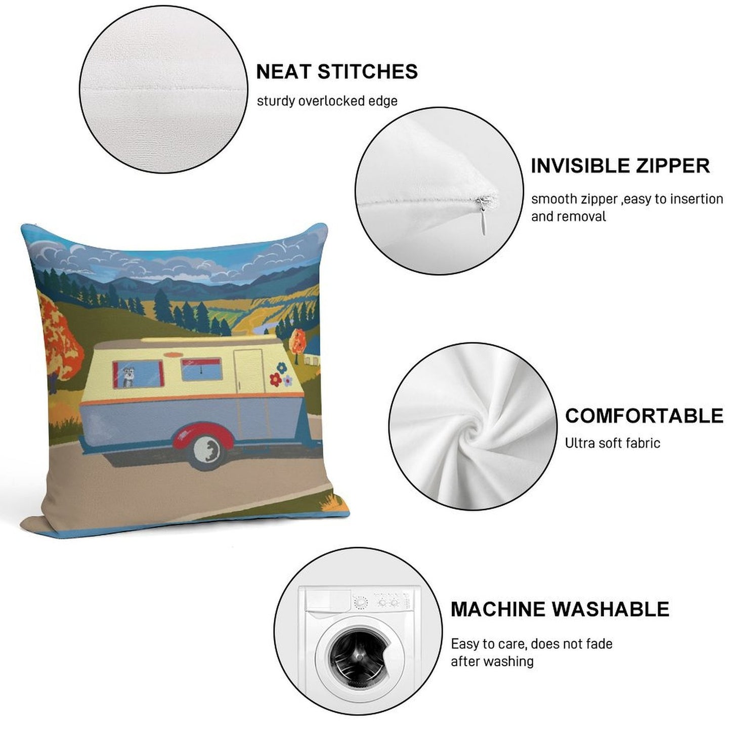 Vintage Caravan on Tour (with A Schnauzer!) Soft Multiple Sizes Throw Pillow