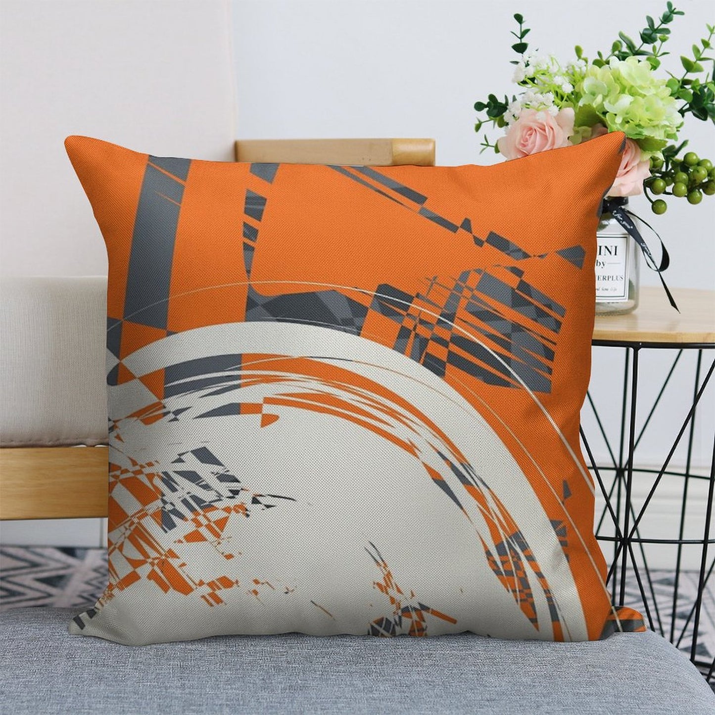 Orange Grey Linen Throw Pillow Cover