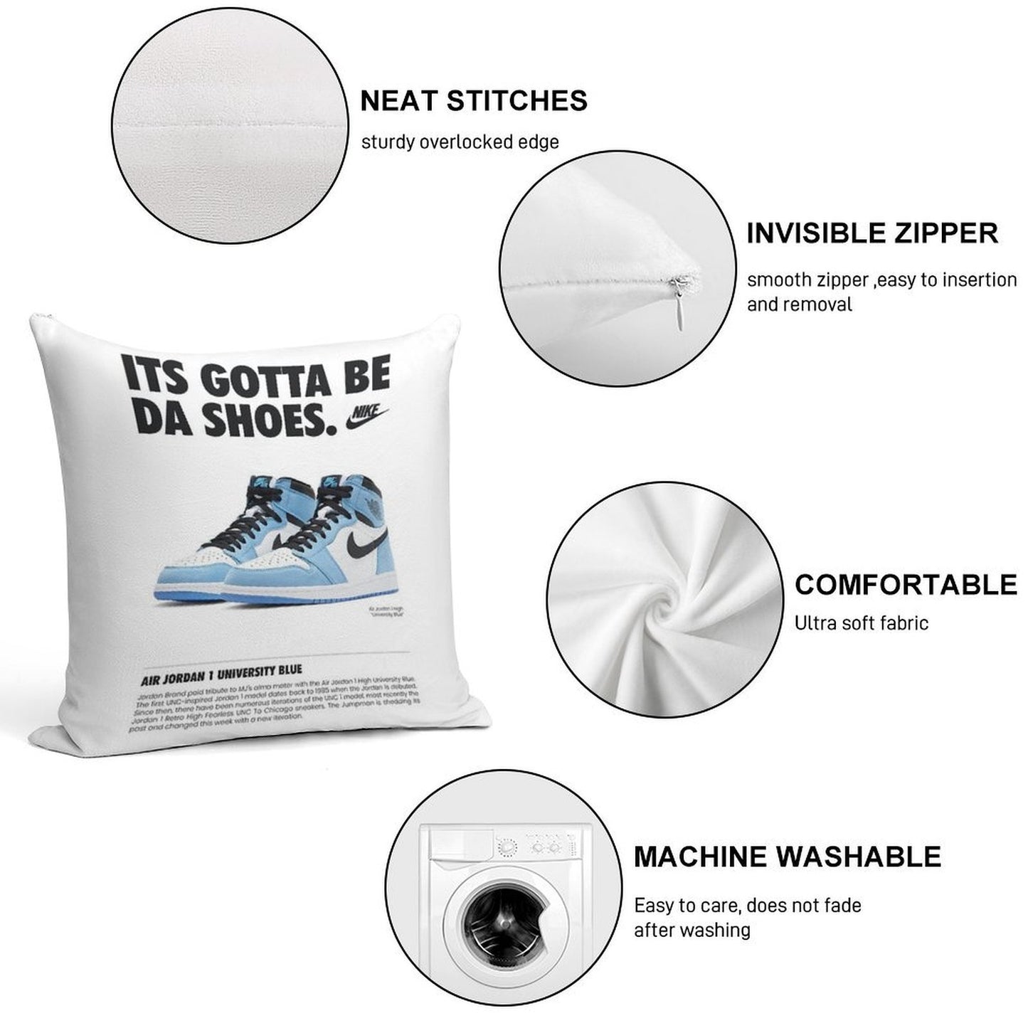 Poster Nike Air Jordan 1 University Blue Soft High-Density Material Throw Pillow