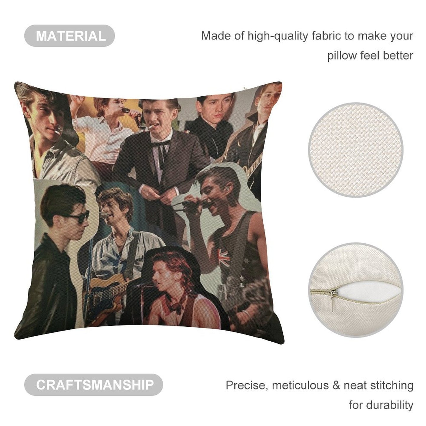 Alex Turner Arctic Monkeys Collage Linen Throw Pillow Cover