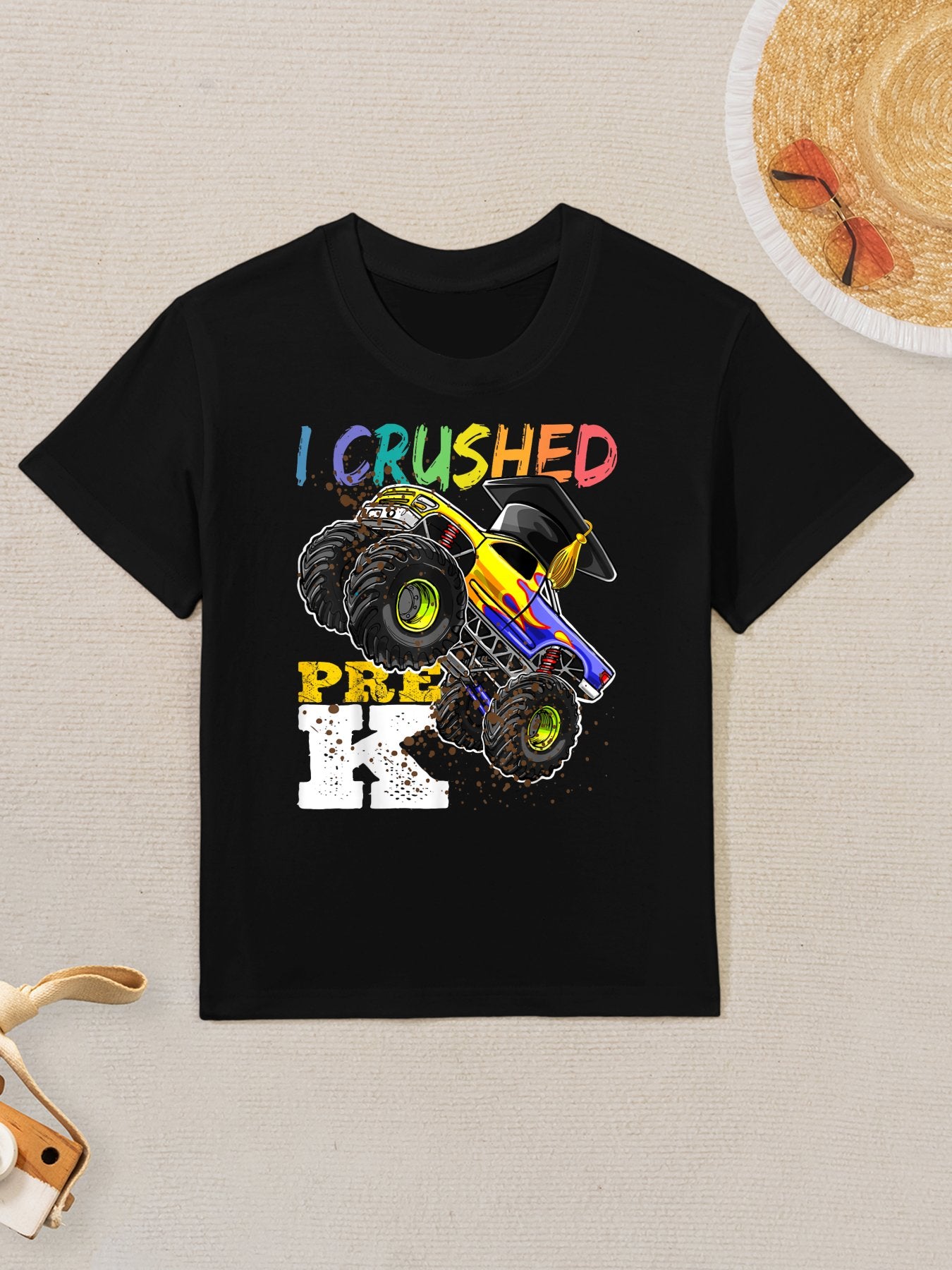 I Crushed Pre-K Monster Truck Graduation Cap Shirt Gift Boys Kids T-Shirt