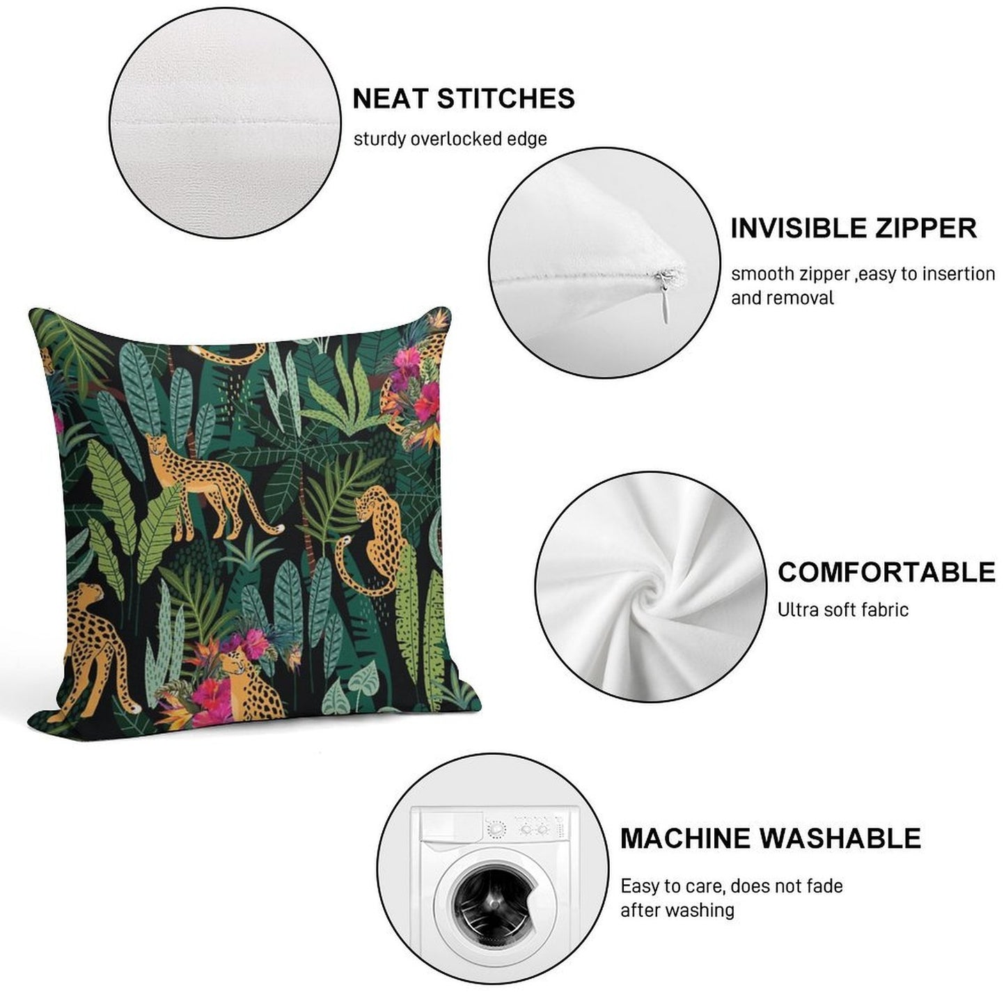 Tropical Cheetah Print Soft Hidden Zipper Throw Pillow