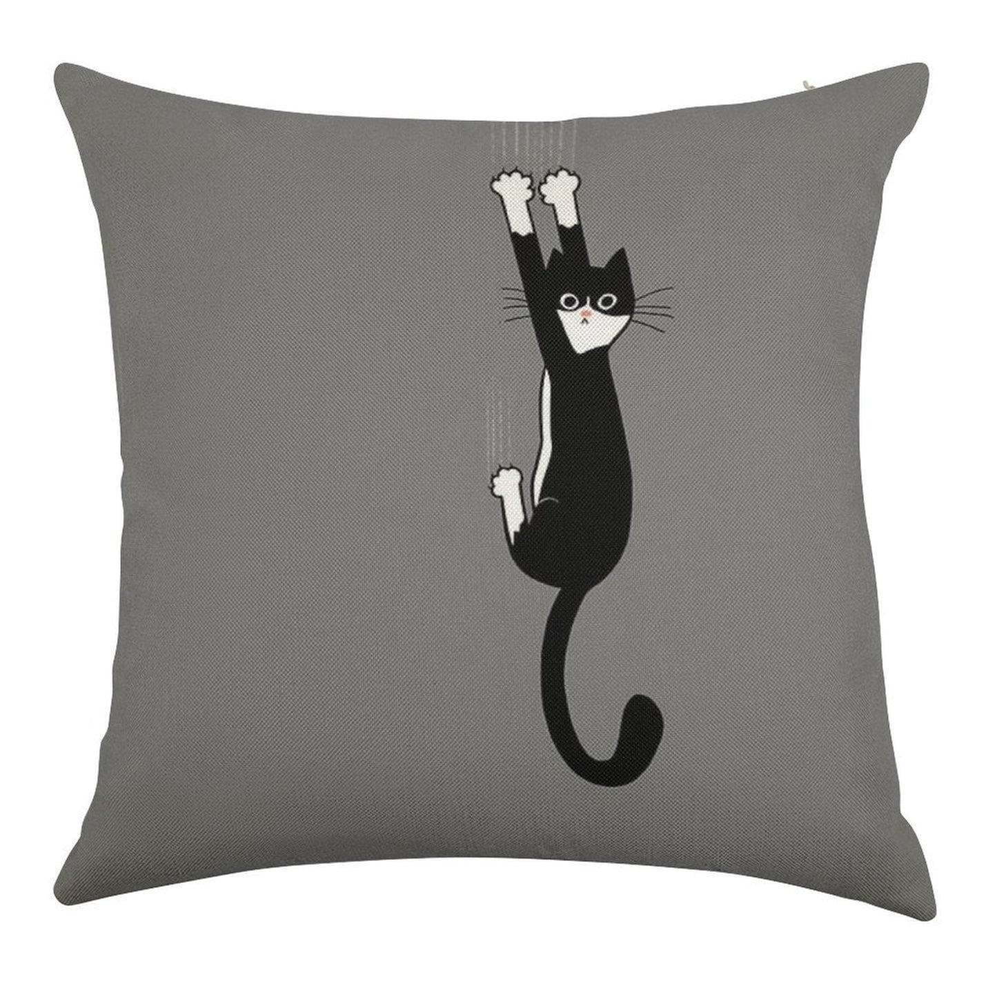 Black And White Cat Hanging On  Funny Tuxedo Cat Linen Throw Pillow Cover