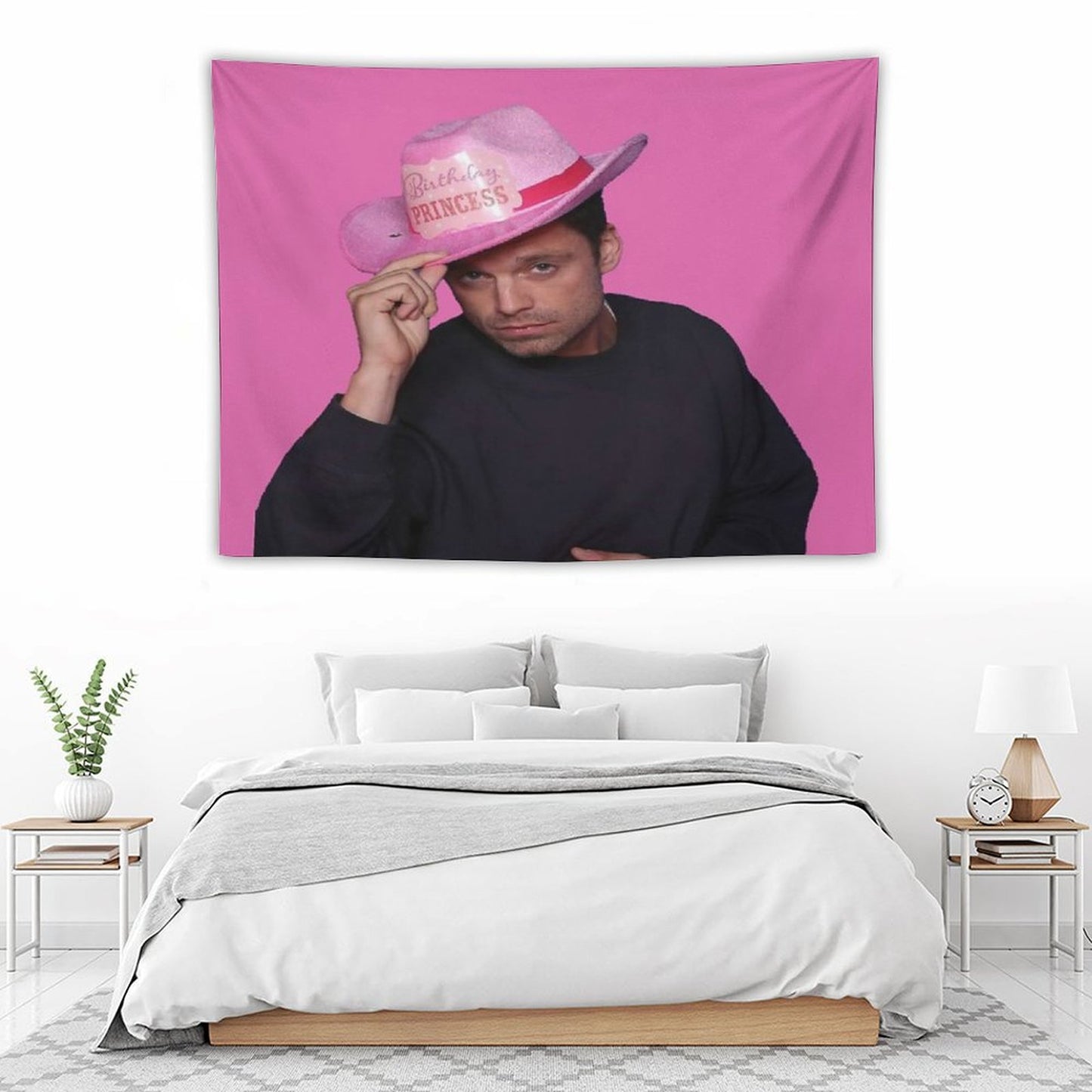 Yes Haw! Sebastian Stan with Pink Birthday Princess Cowboy Hat Tapestry