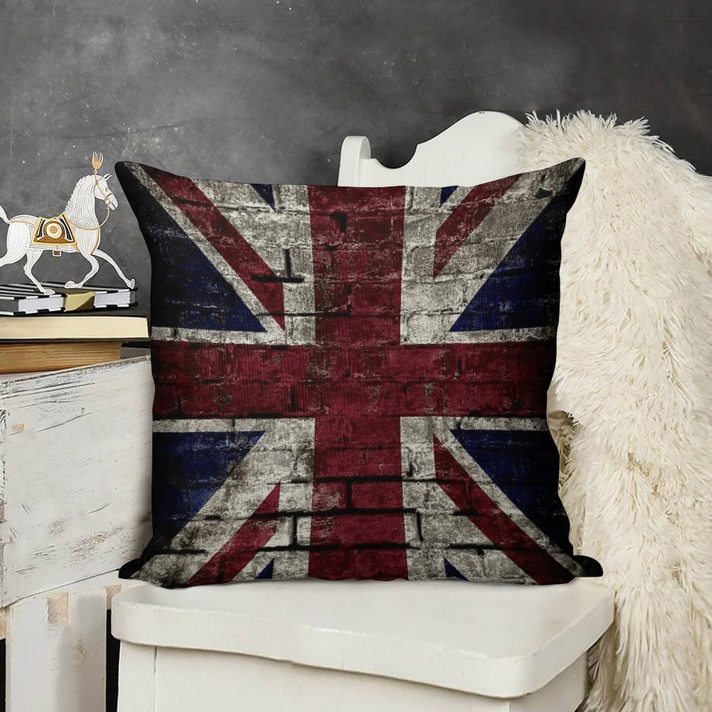 Grunge UK Flag, Great Britain, Punk Style Distressed Wall Linen Throw Pillow Cover