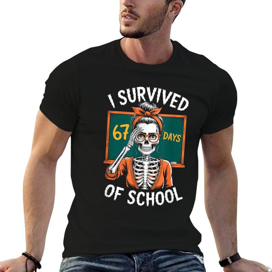 I Survived 67 Days of School 6-7 Funny Teacher 67 Skeleton Soft T-Shirt