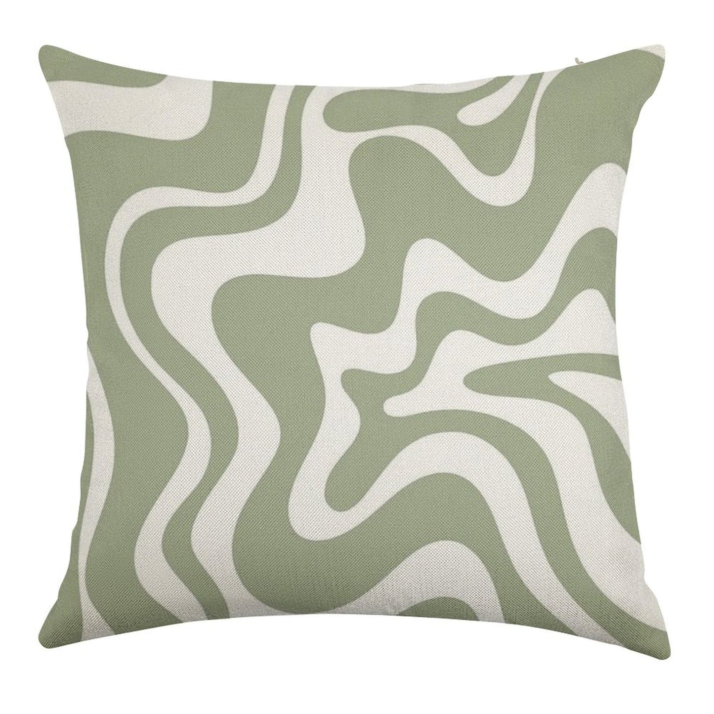 Liquid Swirl Contemporary Abstract Pattern in Sage Green And White Linen Throw Pillow Cover