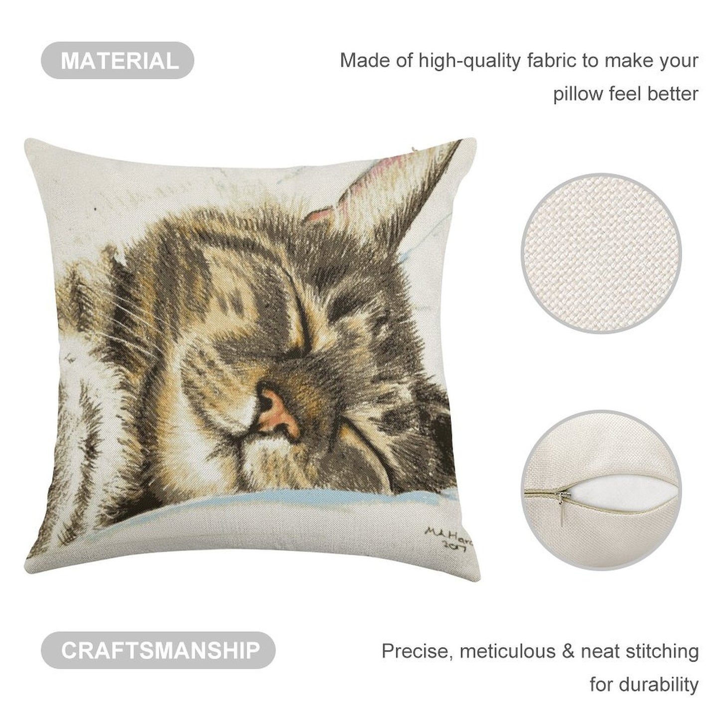 Sleeping Tabby Cat Linen Throw Pillow Cover