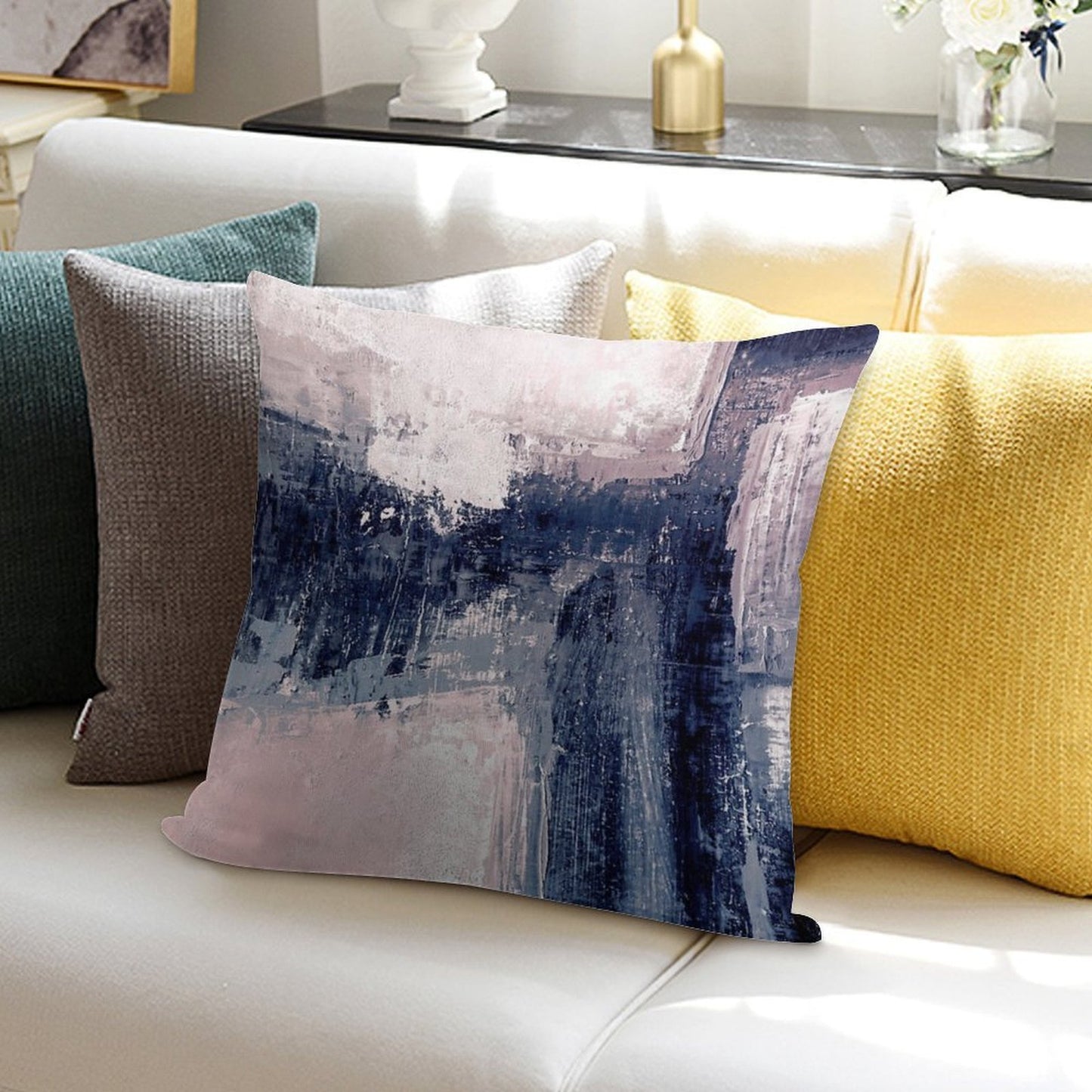 Pink And Navy 1 Soft High-Density Material Throw Pillow