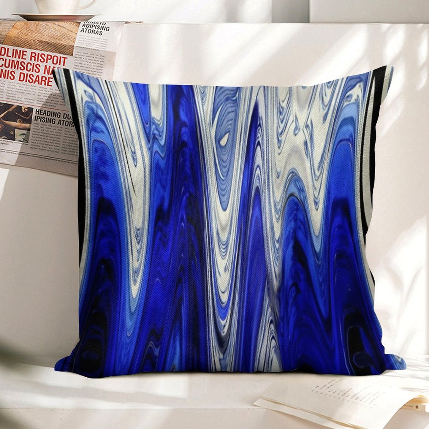 Zigzag Cobalt Blue Linen Throw Pillow Cover