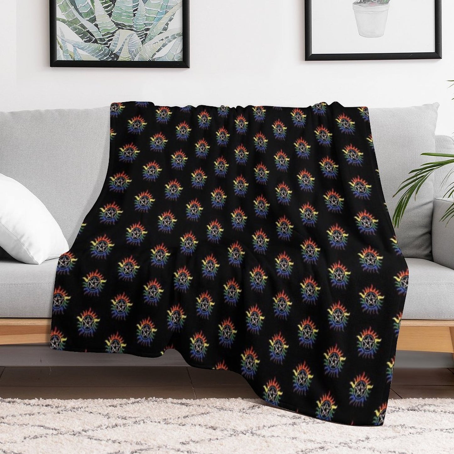 Supernatural Rainbow Pentacle Throw Blanket